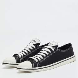 Prada Black/White Canvas Point Toe Low Top Sneakers Size 36.5