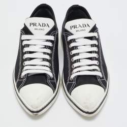 Prada Black/White Canvas Point Toe Low Top Sneakers Size 36.5