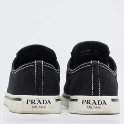 Prada Black/White Canvas Point Toe Low Top Sneakers Size 36.5