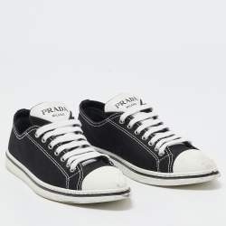 Prada Black/White Canvas Point Toe Low Top Sneakers Size 36.5