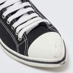 Prada Black/White Canvas Point Toe Low Top Sneakers Size 36.5