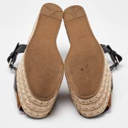 Prada Multicolor Leather and Suede Espadrille Platform Ankle Sandals Size 39