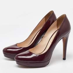 Prada Burgundy Patent Leather Platform Pumps Size 37