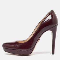 Prada Burgundy Patent Leather Platform Pumps Size 37