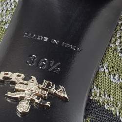 Pre Owned Prada Green Printed Knit Fabric Pointed Toe Pumps Size 36.5