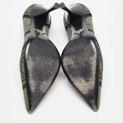 Pre Owned Prada Green Printed Knit Fabric Pointed Toe Pumps Size 36.5