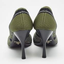 Pre Owned Prada Green Printed Knit Fabric Pointed Toe Pumps Size 36.5