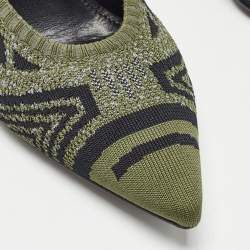 Pre Owned Prada Green Printed Knit Fabric Pointed Toe Pumps Size 36.5