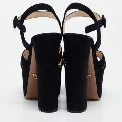 Prada Black Suede Platform Ankle Strap Sandals Size 36