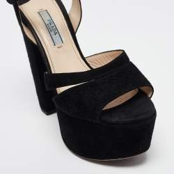 Prada Black Suede Platform Ankle Strap Sandals Size 36