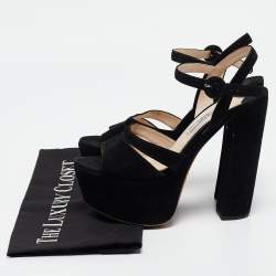 Prada Black Suede Platform Ankle Strap Sandals Size 36