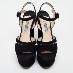 Prada Black Suede Platform Ankle Strap Sandals Size 36