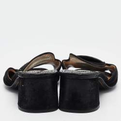 Prada Black Suede Crystal Embellished Slide Sandals Size 38.5