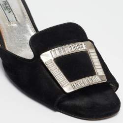 Prada Black Suede Crystal Embellished Slide Sandals Size 38.5