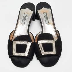 Prada Black Suede Crystal Embellished Slide Sandals Size 38.5