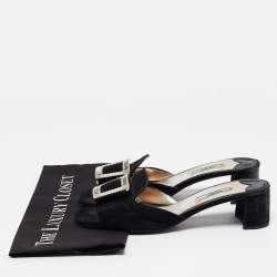Prada Black Suede Crystal Embellished Slide Sandals Size 38.5