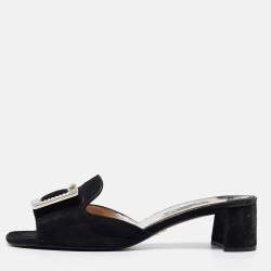 Prada Black Suede Crystal Embellished Slide Sandals Size 38.5