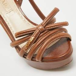 Prada Brown Leather Bow Slingback Sandals Size 37.5