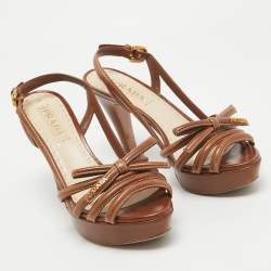 Prada Brown Leather Bow Slingback Sandals Size 37.5