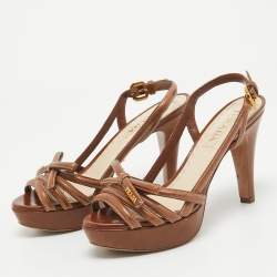 Prada Brown Leather Bow Slingback Sandals Size 37.5