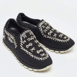 Prada Black Canvas Crystal Embellished Slip on Sneakers Size 38.5