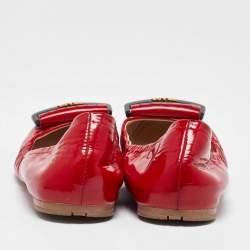 Prada Red Patent Leather Fringe Scrunch Ballet Flats Size 36