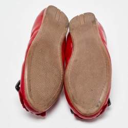 Prada Red Patent Leather Fringe Scrunch Ballet Flats Size 36