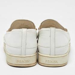 Prada White Leather Crystal Embellished Slip On Sneakers Size 36.5