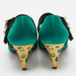 Pre Owned Prada Green Satin Crystal Embellished  Mary Jane Pumps Size 36