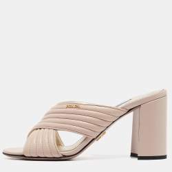 Prada Pink Leather Criss Cross Block Heel Slide Sandals Size 36.5