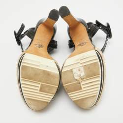 Prada Black Patent Leather Espadrille Platform Ankle Strap Sandals Size 36.5