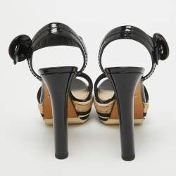 Prada Black Patent Leather Espadrille Platform Ankle Strap Sandals Size 36.5