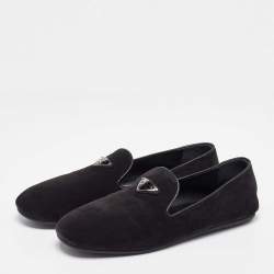 Pre Owned Prada Black Suede Slip On Smoking Slippers Size 38