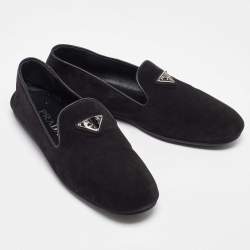 Pre Owned Prada Black Suede Slip On Smoking Slippers Size 38