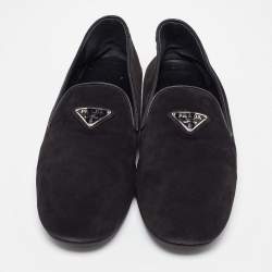 Pre Owned Prada Black Suede Slip On Smoking Slippers Size 38