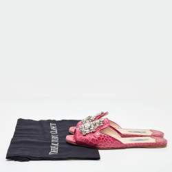 Prada Pink Crocodile Crystal Embellished Flat Slides Size 37.5