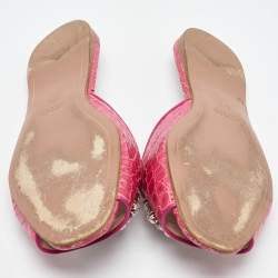Prada Pink Crocodile Crystal Embellished Flat Slides Size 37.5