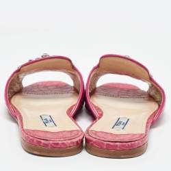 Prada Pink Crocodile Crystal Embellished Flat Slides Size 37.5