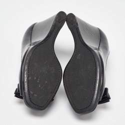 Pre Owned Prada Black Patent Leather Bow Peep Toe Wedge Pumps Size 39