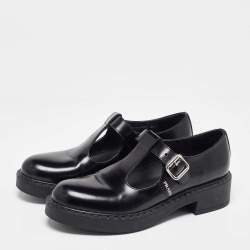 Prada Black Leather Mary Jane Loafers Size 38.5