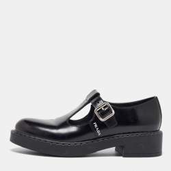 Prada Black Leather Mary Jane Loafers Size 38.5