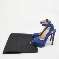 Prada Blue Suede Peep Toe Platform Ankle Strap Sandals Size 36.5