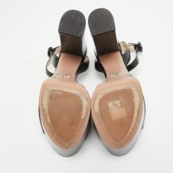 Prada Black Patent Leather Platform Ankle Strap Sandals Size 36.5