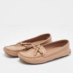 Prada Beige Patent Leather Bow Loafers Size 37.5