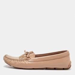 Prada Beige Patent Leather Bow Loafers Size 37.5