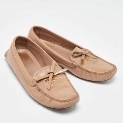 Prada Beige Patent Leather Bow Loafers Size 37.5
