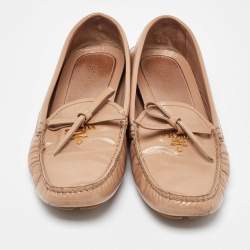 Prada Beige Patent Leather Bow Loafers Size 37.5