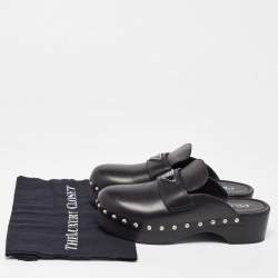 Pre Owned Prada Black Leather Studded Platform Mules Size 42