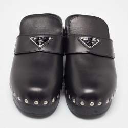 Pre Owned Prada Black Leather Studded Platform Mules Size 42
