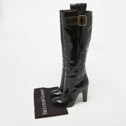 D&G Black Patent Leather Buckle Detail Over The Knee Length Boots Size 38.5